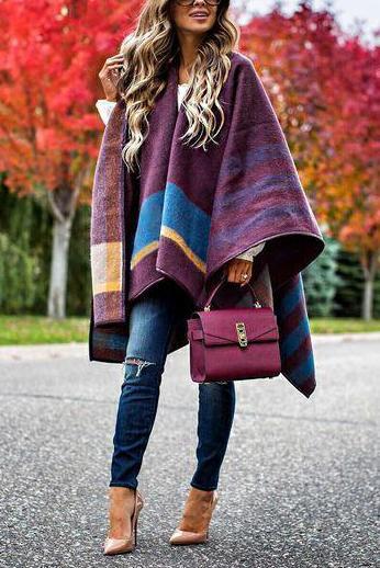 Elegant Stripy Casual Wear Coat