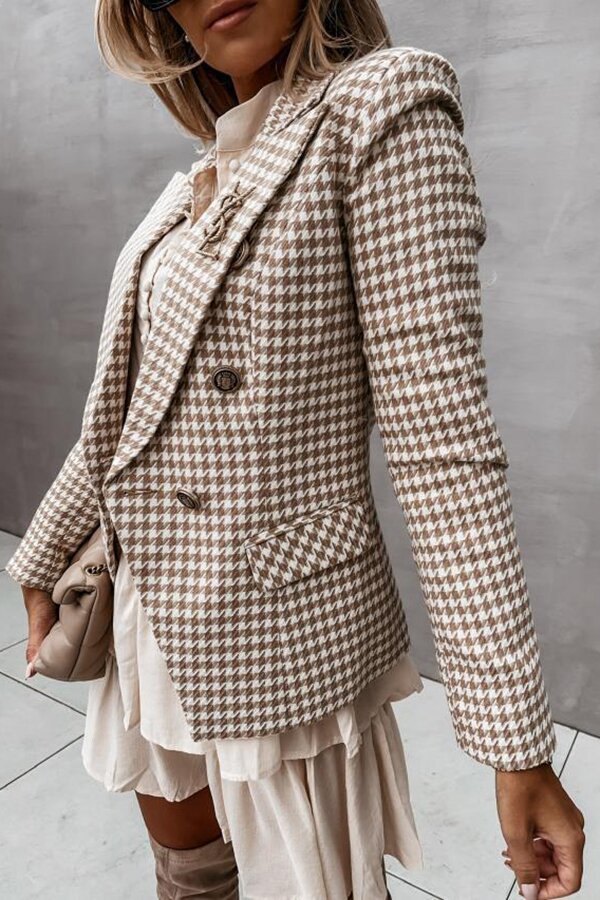 Casual Plaid Wide Collar Button Blazer