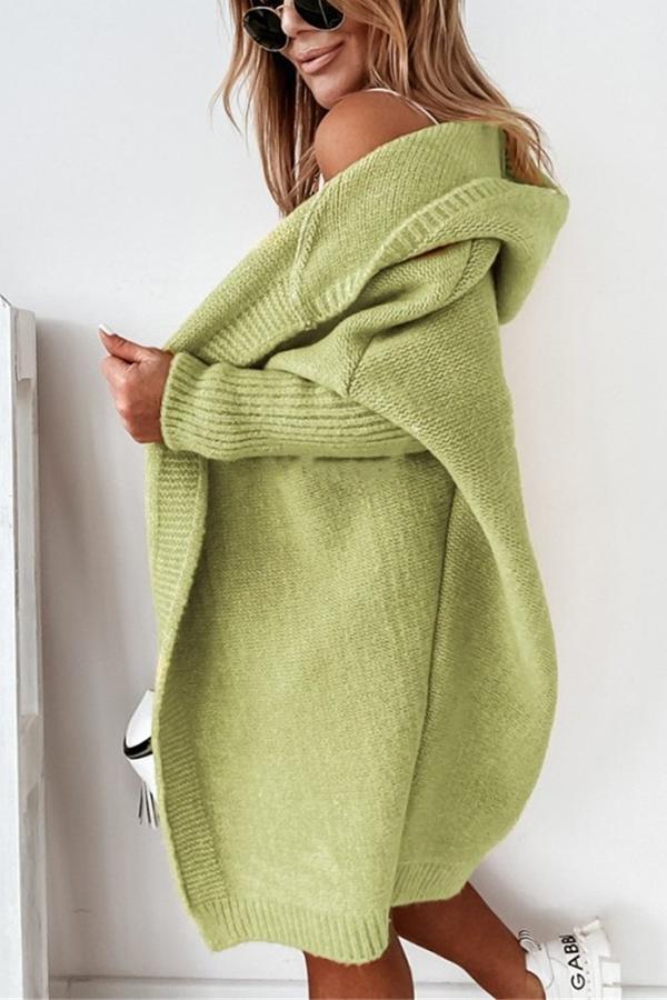 Solid Hooded Casual Cardigan