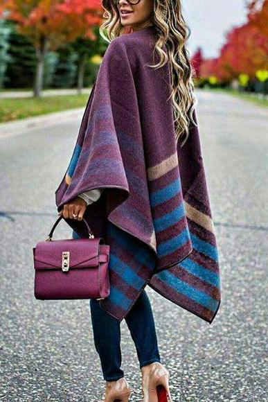 Elegant Stripy Casual Wear Coat