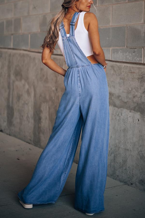 Denim Wide-leg Overalls Jumpsuit
