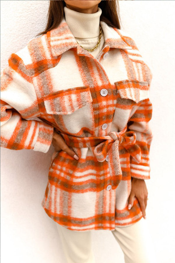 Plaid Tie Front Coat
