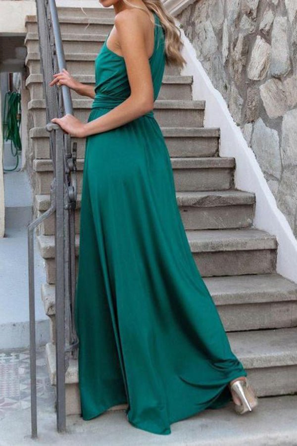 Sexy One Shoulder High Waist Split Maxi Dress