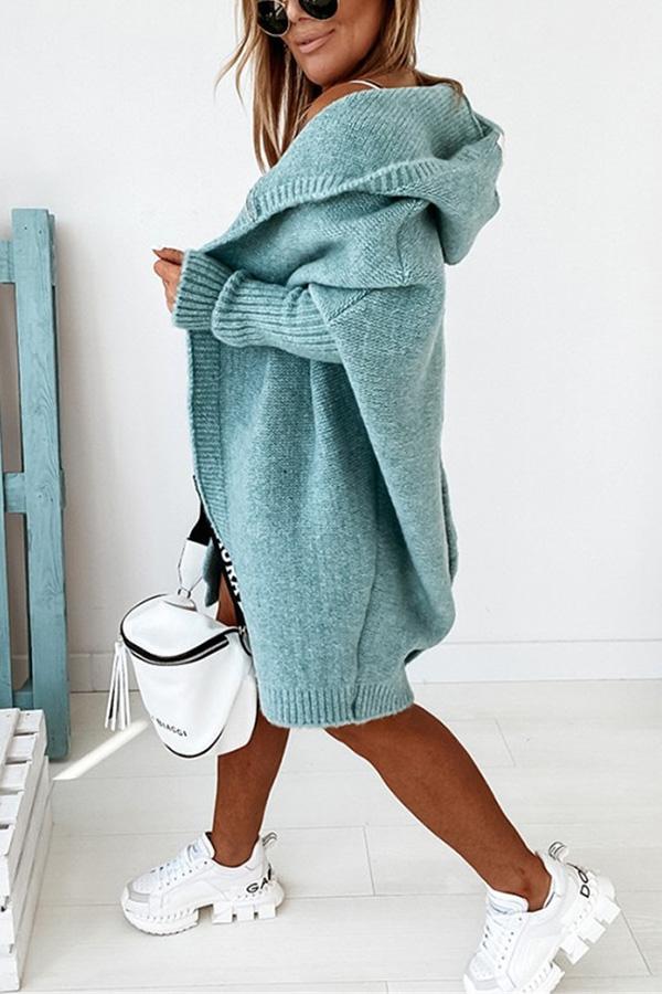 Solid Hooded Casual Cardigan