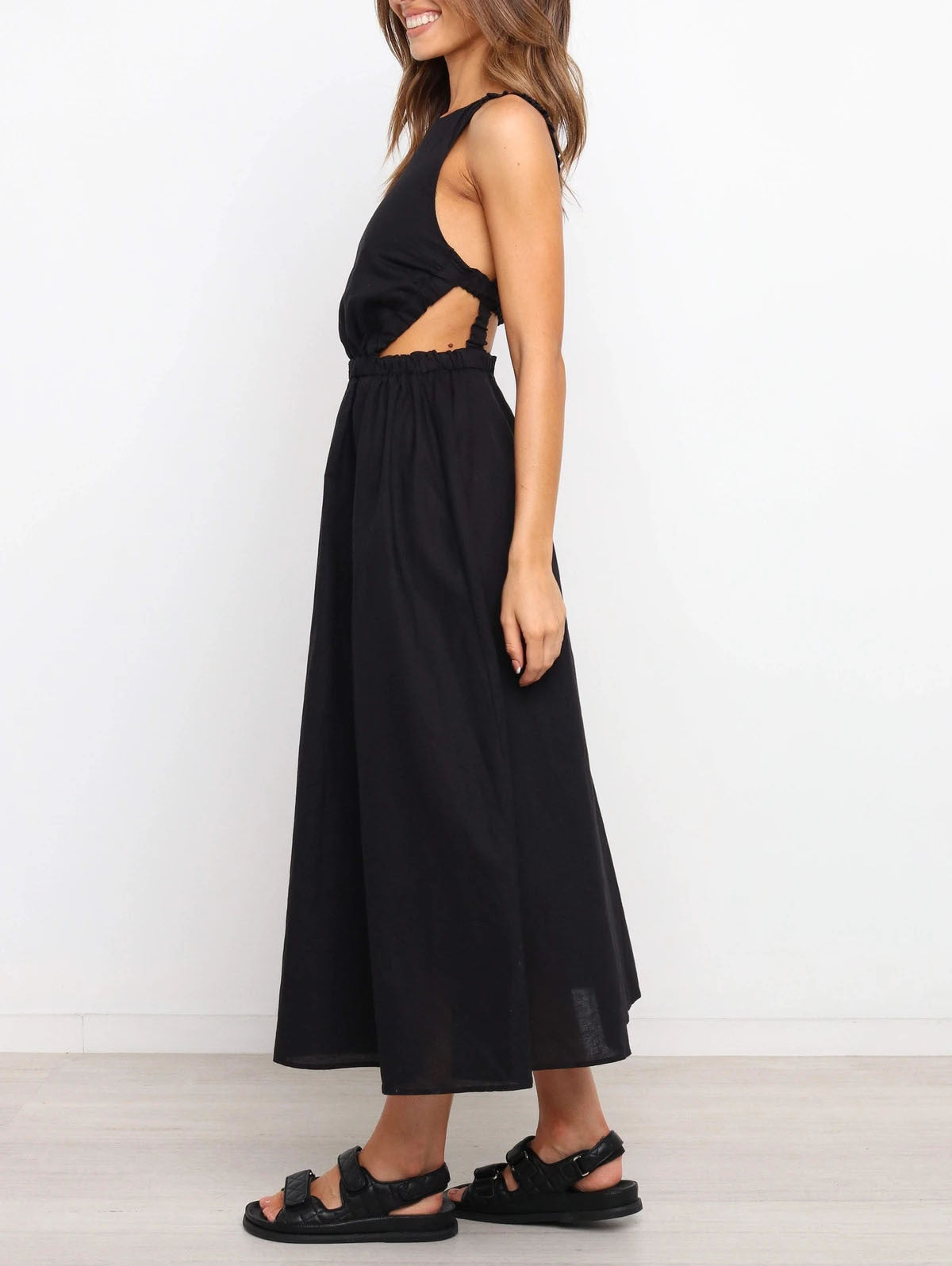 Backless Solid Color Sexy Cotton Linen Dress