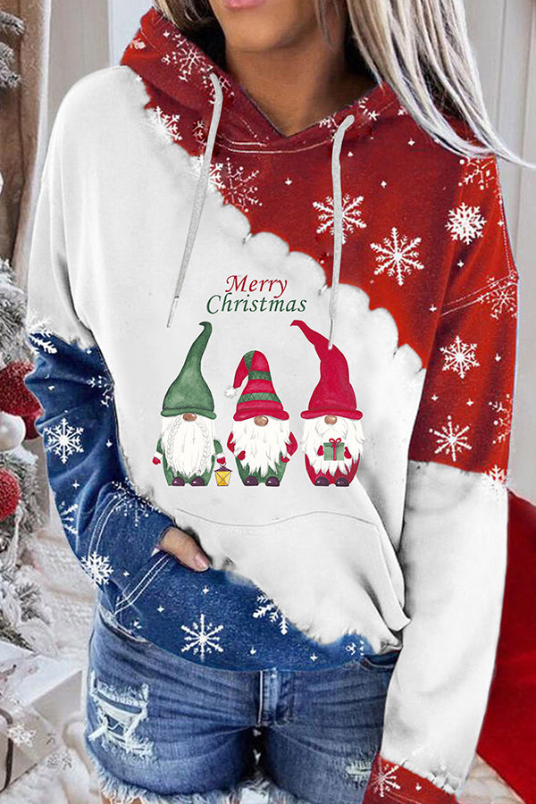 Santa Claus Print Color Block Hoodie (Red and blue)
