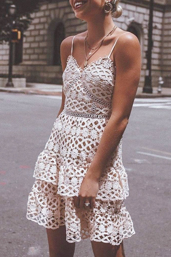 Backless Lace Cutout Ruffle Sexy Sling Mini Dress