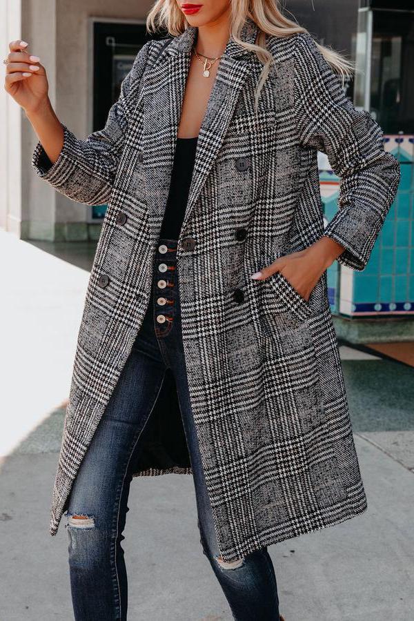 Pocketed Houndstooth Coat