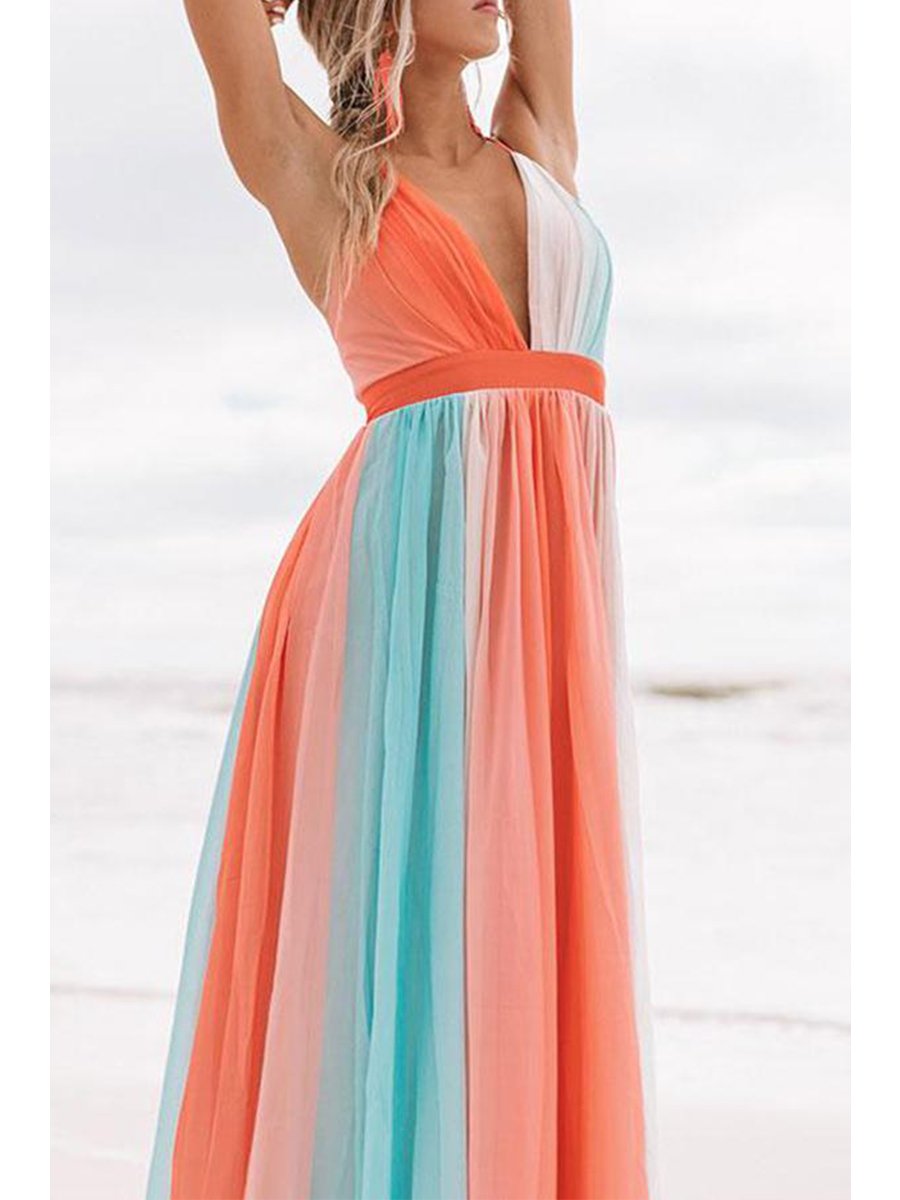 Charming Rainbow Mesh Sling Dress