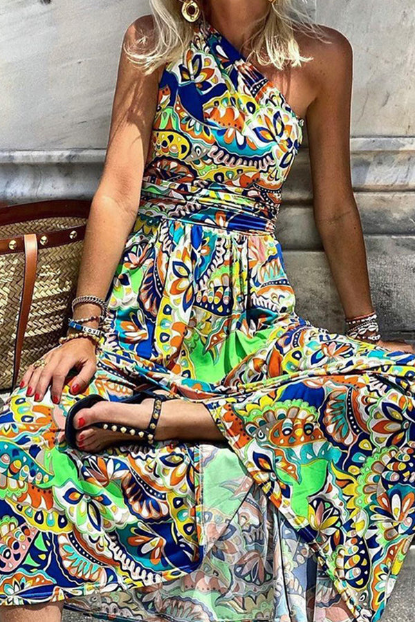 Bohemian One Shoulder High Waist Maxi Dress