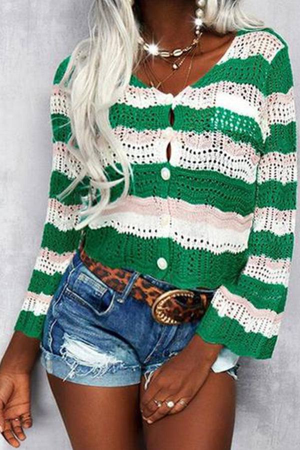 Button-Down Lightweight Striped Cardigan