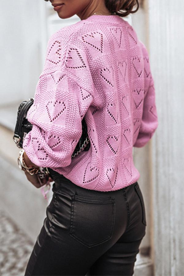 V-neck Heart-shaped Hollow Loose Knit Sweater