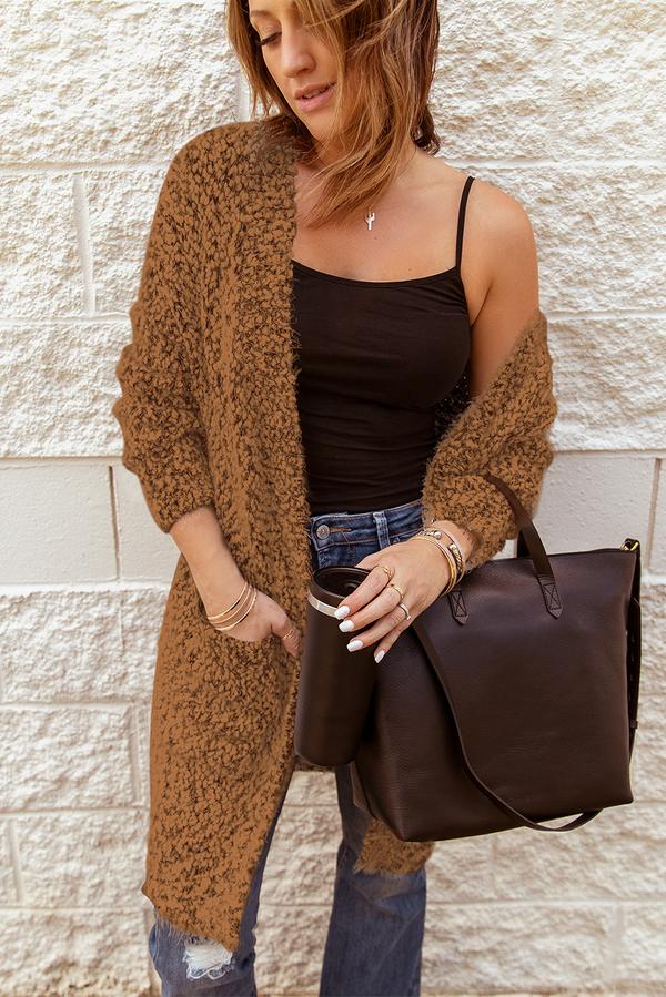 Fuzzy Knit Cardigan with Pockets