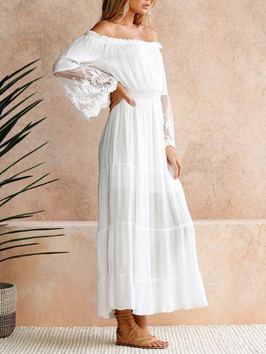 Sweet One Neck Lace Patchwork Dress