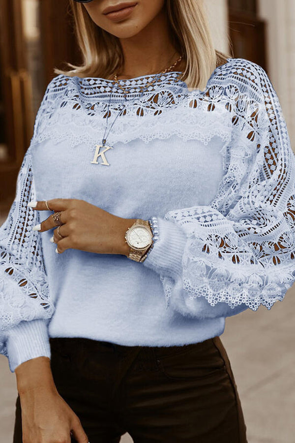Hollow Pattern Stitching Lantern Sleeve Sweater