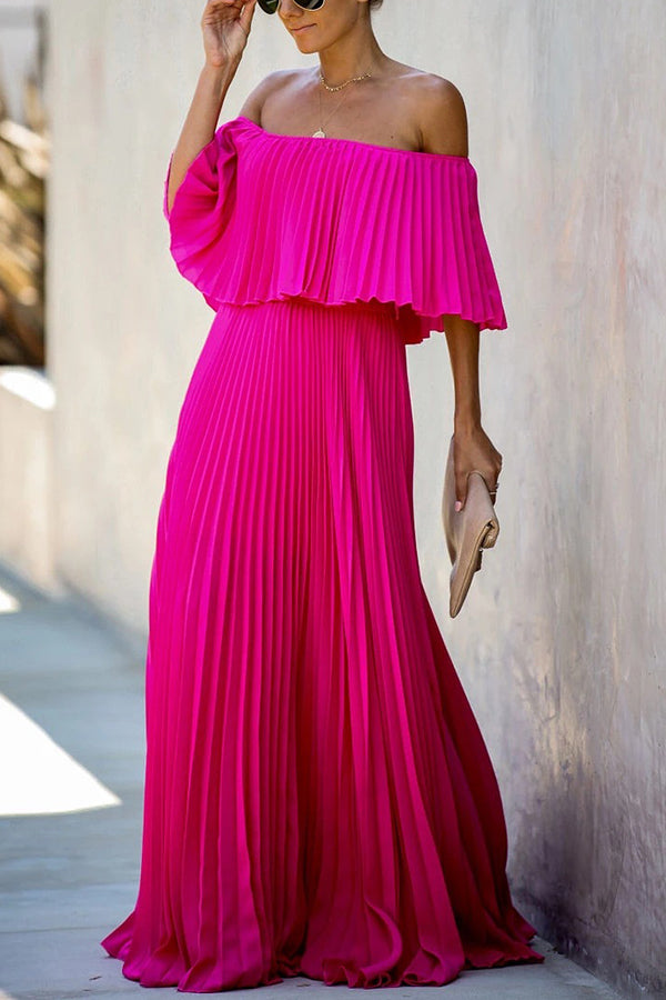 Ruffled Peated Chiffon Maxi Dress