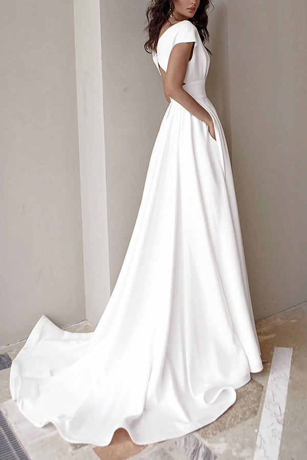 V-neck Solid Floor Length Dress
