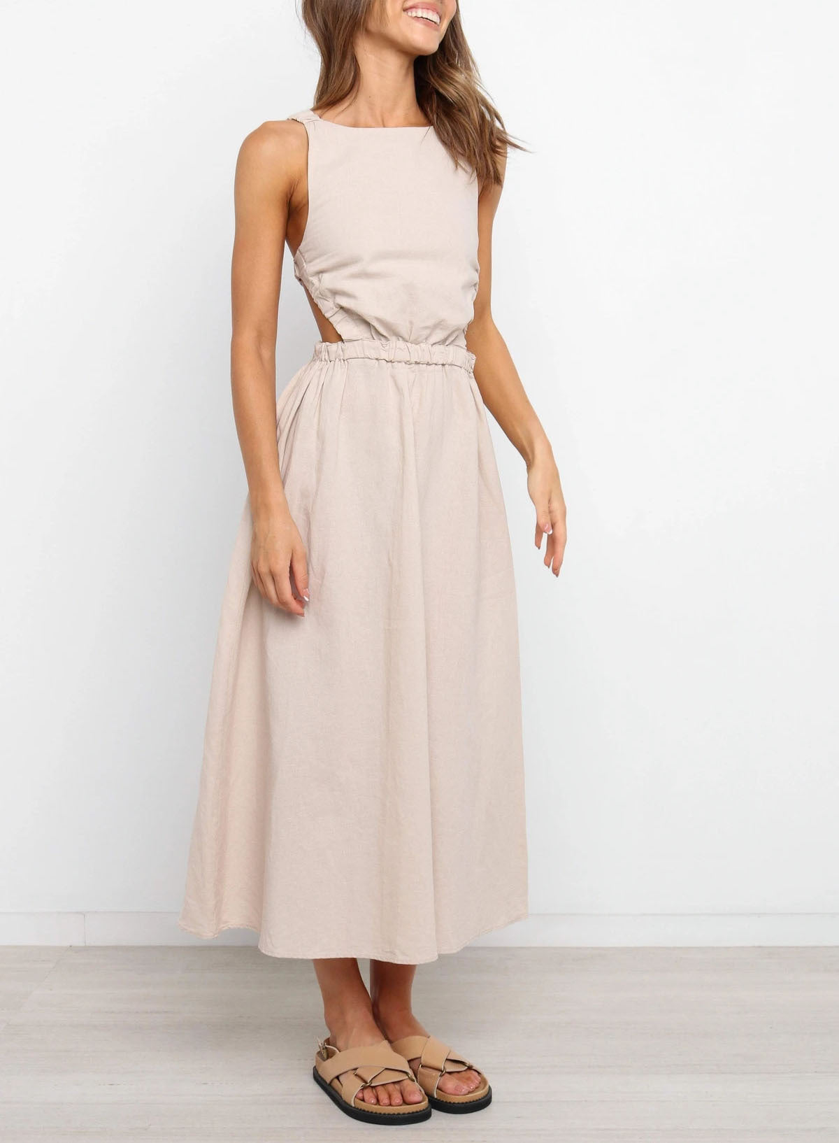 Backless Solid Color Sexy Cotton Linen Dress