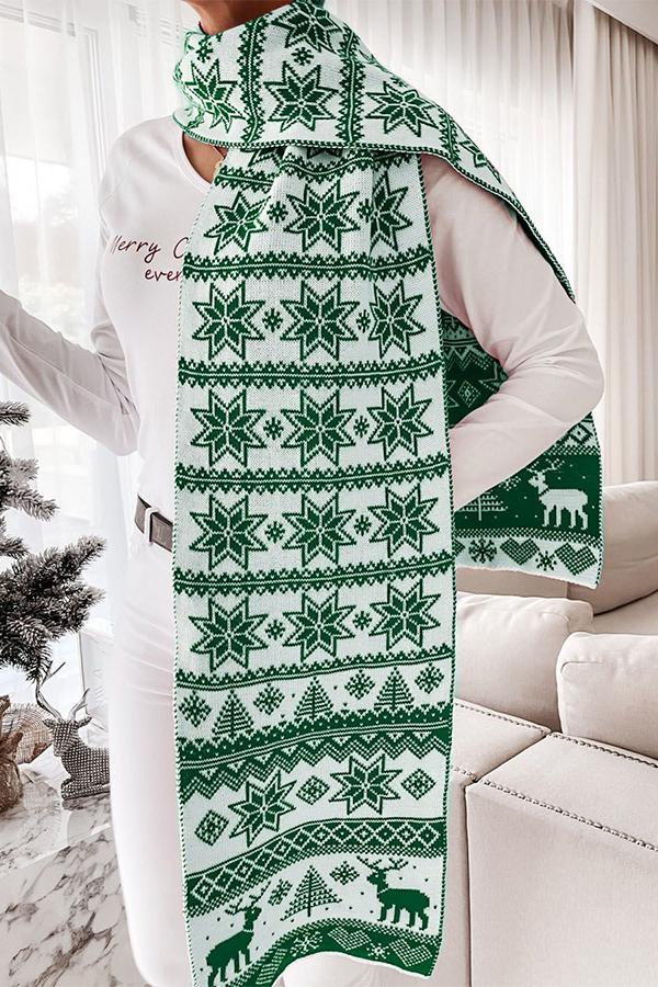 Christmas Elk Snowflake Jacquard Double Knit Scarf