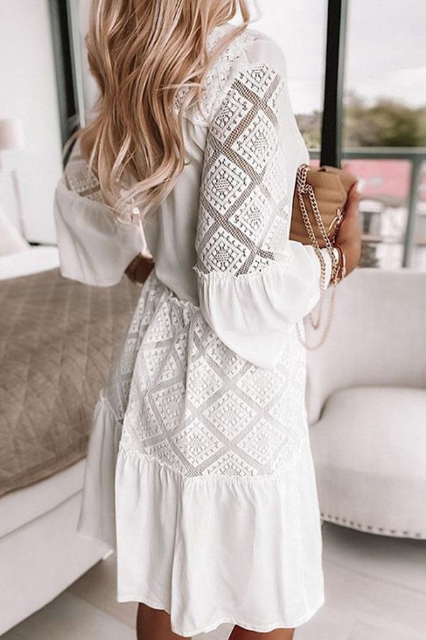 Lace Hollow Stitching Ruffled Mini Dress