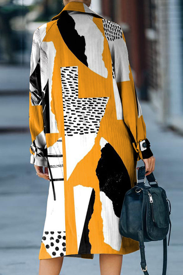 Casual Irregular Printed Lapel Midi Outerwear