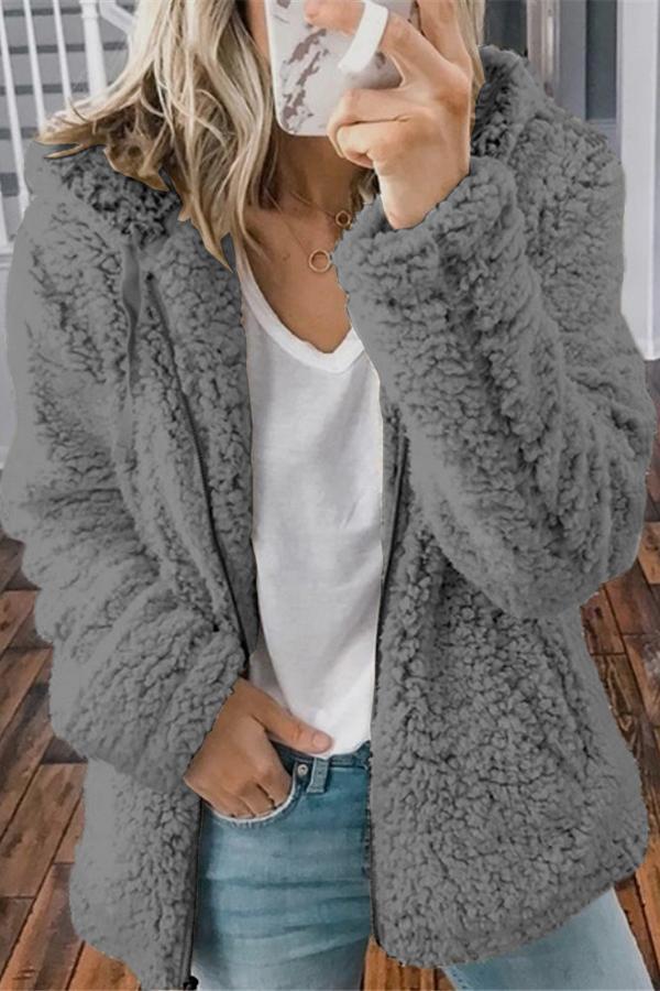 Fluffy Solid Color Baggy Coat