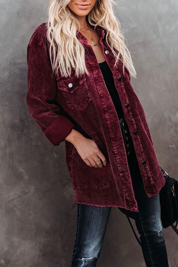 Cotton Pocketed Corduroy Shacket Coats