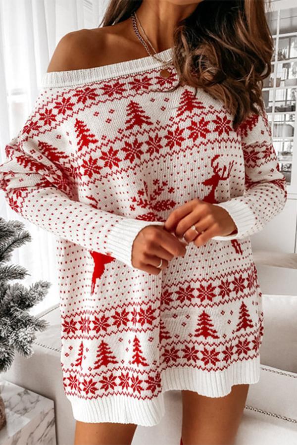 Christmas Jacquard Loose Knit Long-sleeved Sweater