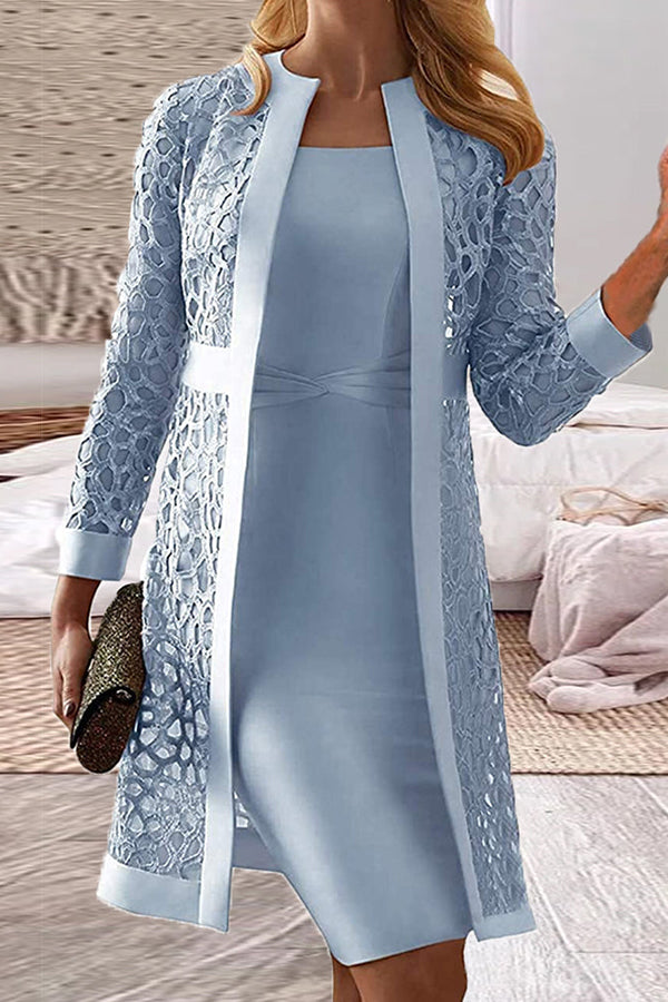 Formal Knee Length Dress with Lace Cardigans Sets
