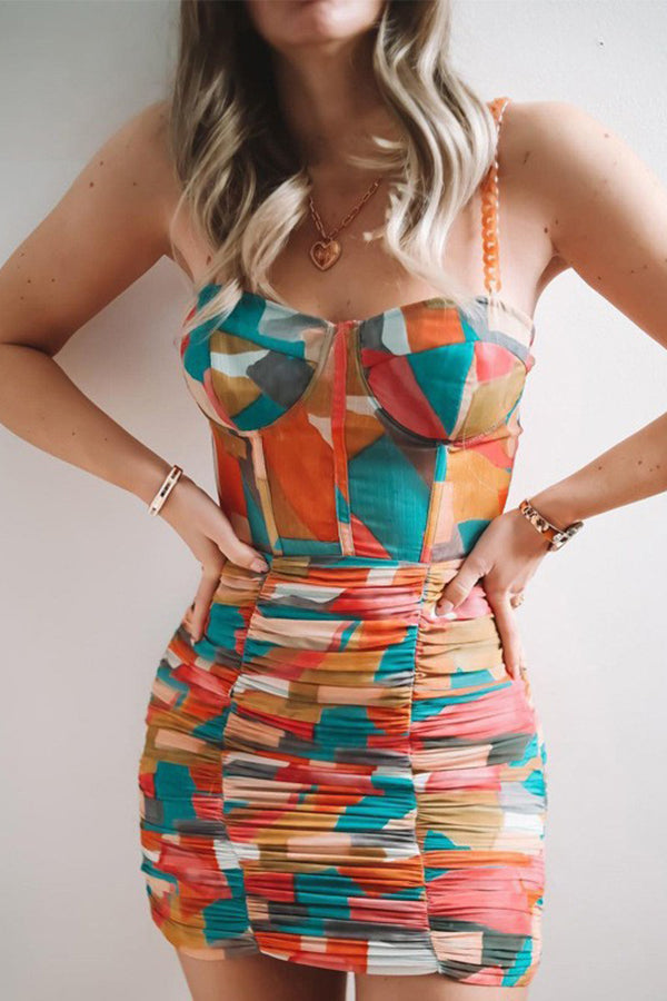 Slingback Print Slim-Pack Hip Mini Dress