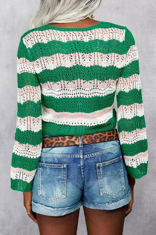 Button-Down Lightweight Striped Cardigan