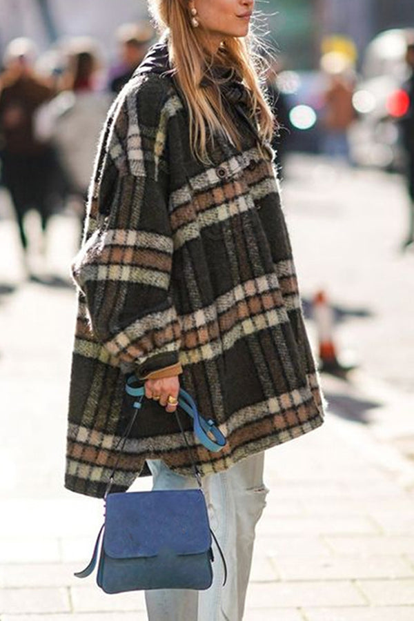 Cotton Plaid Pockets Winter Warm Overcoat