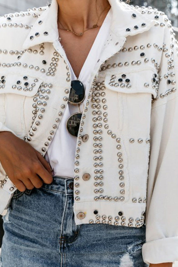 Street Motorcycle Wind-washed Denim Rivet Jacket