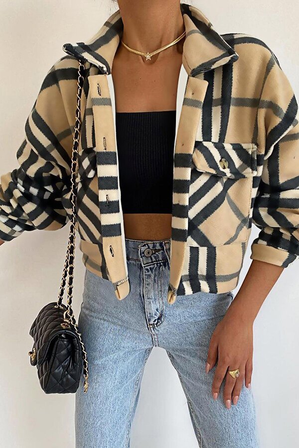 Plaid Short Jacket with Pockets