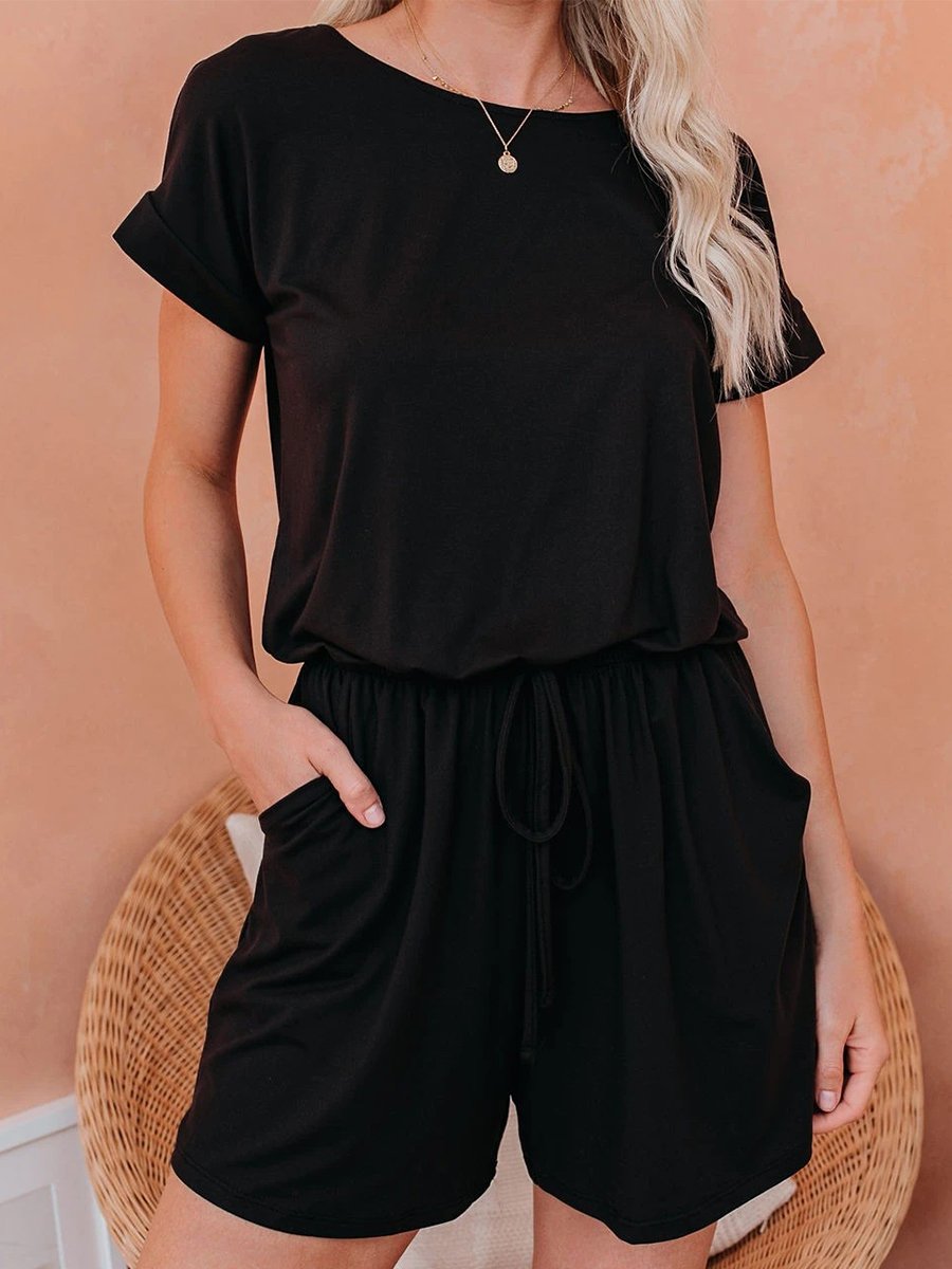 Solid Back Tie Casual Romper