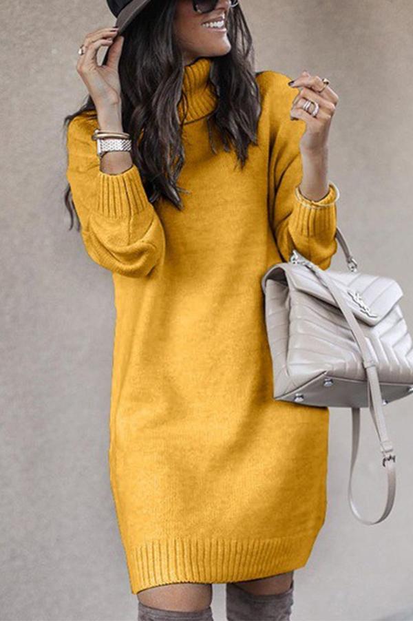Solid Color Knitted Sweater Dress