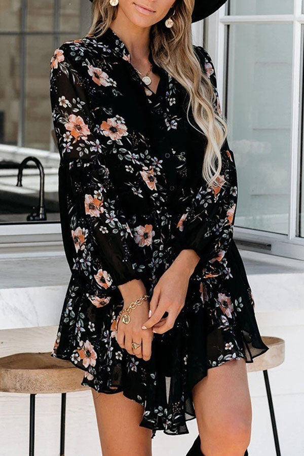 Long Sleeve V-neck Simple Print Dress