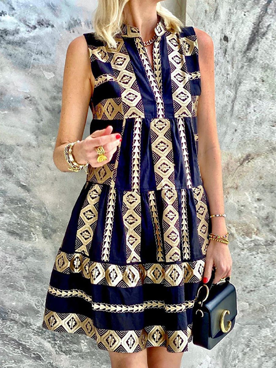 Sleeveless Vintage Print Dress