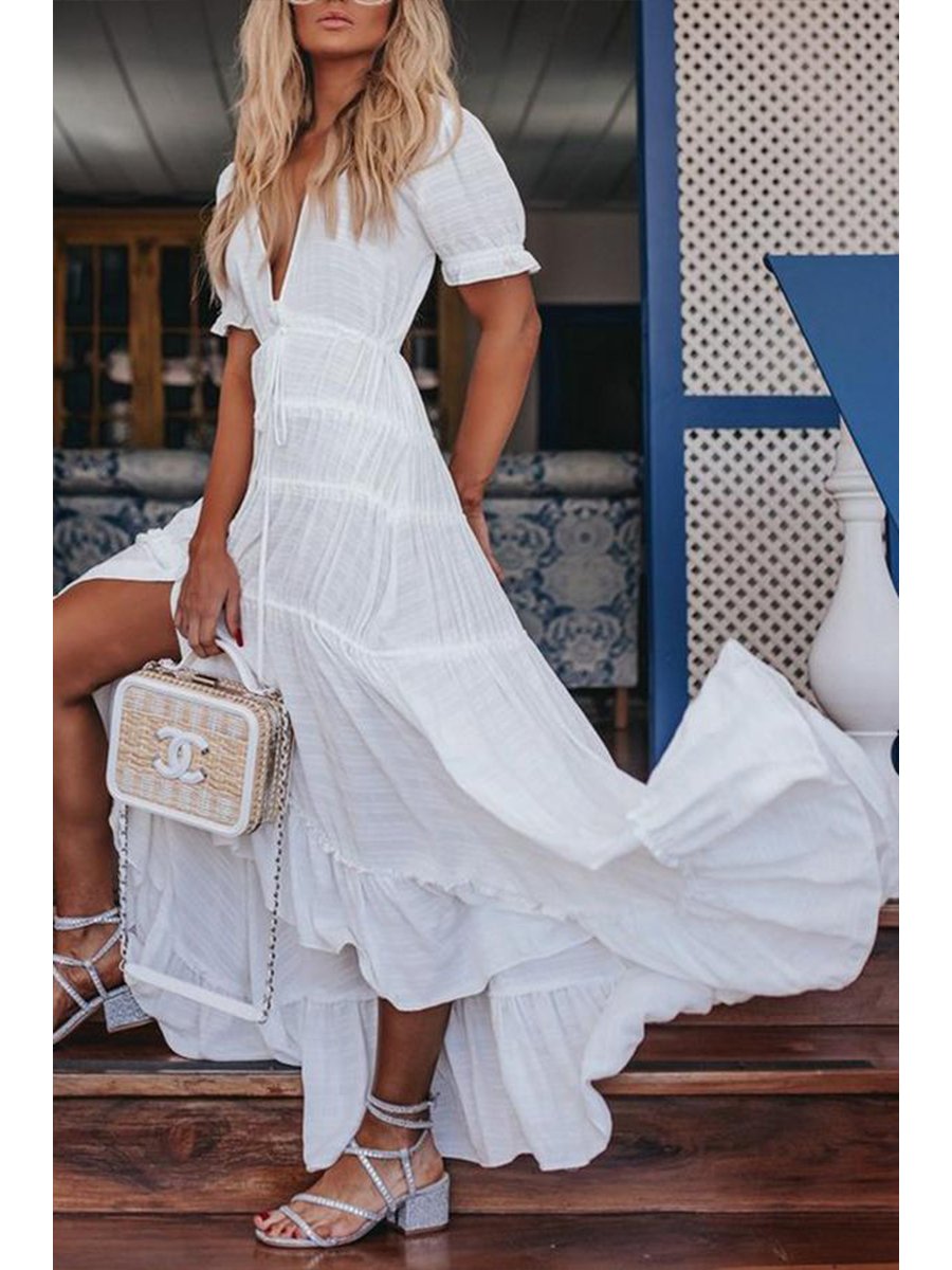 Bohemian Pure Color Holiday Dress