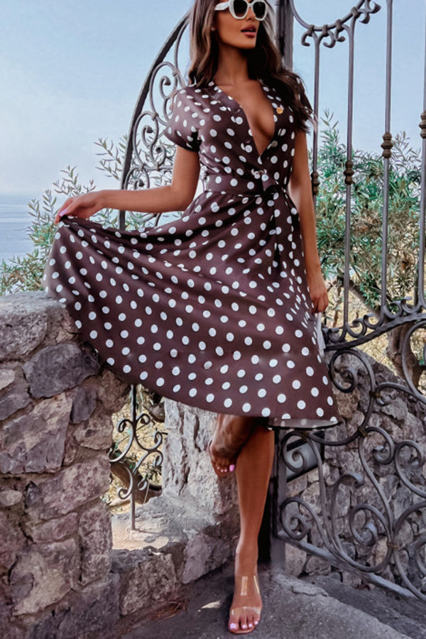 Aurielle Polka Dot Tie Front Midi Dress