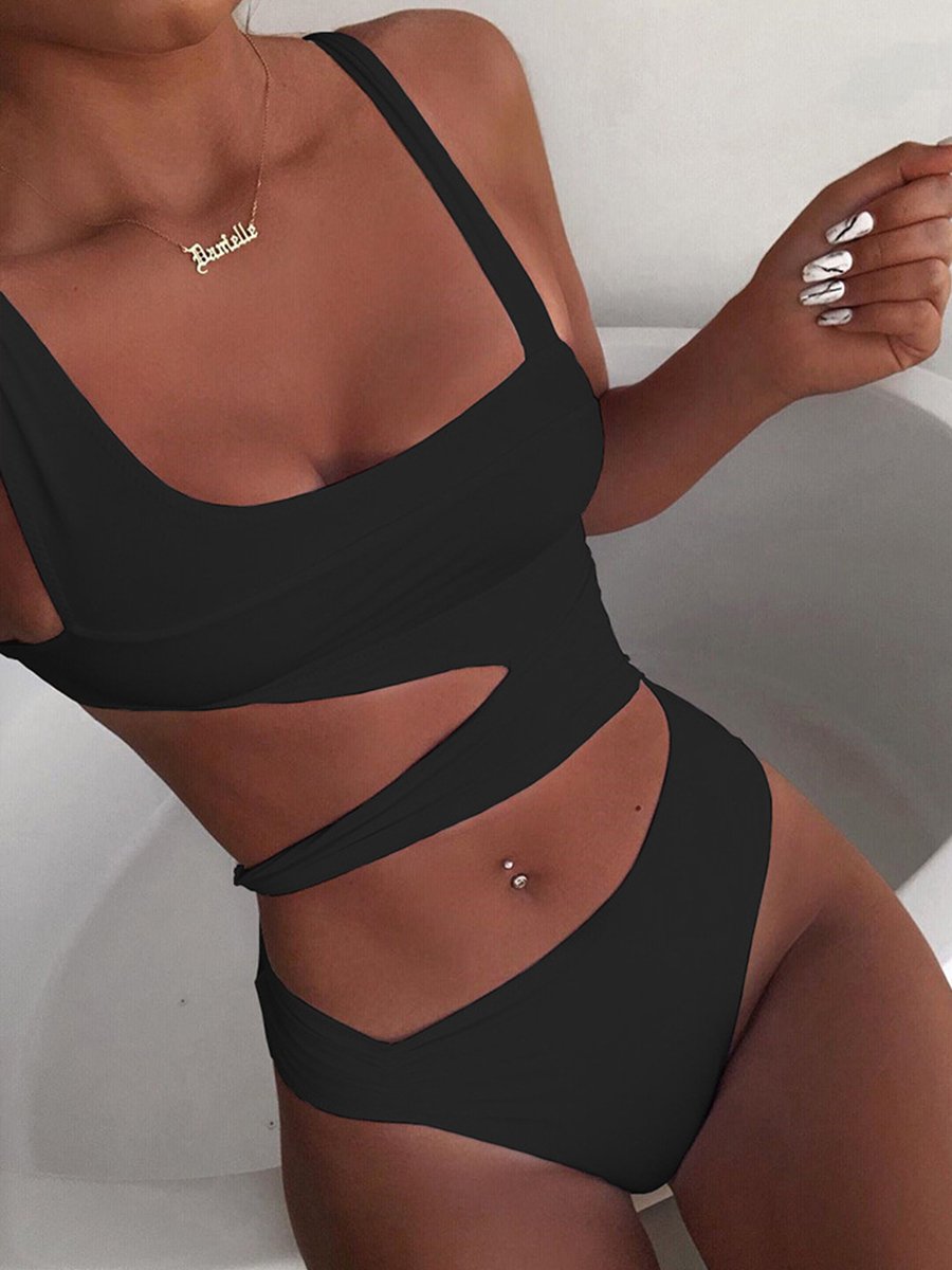 Solid Cut Out One-piece Swimsuit