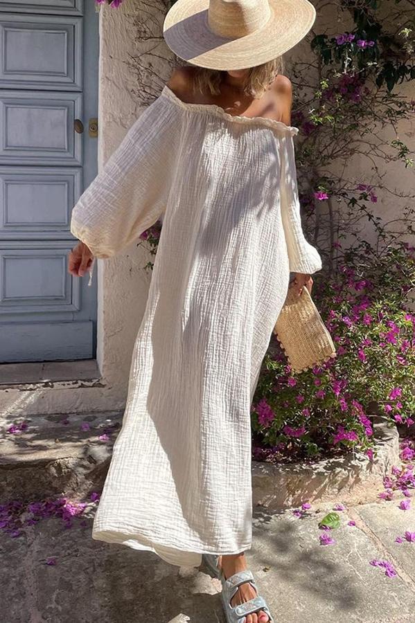 Cotton Linen Off Shoulder Midi Dress