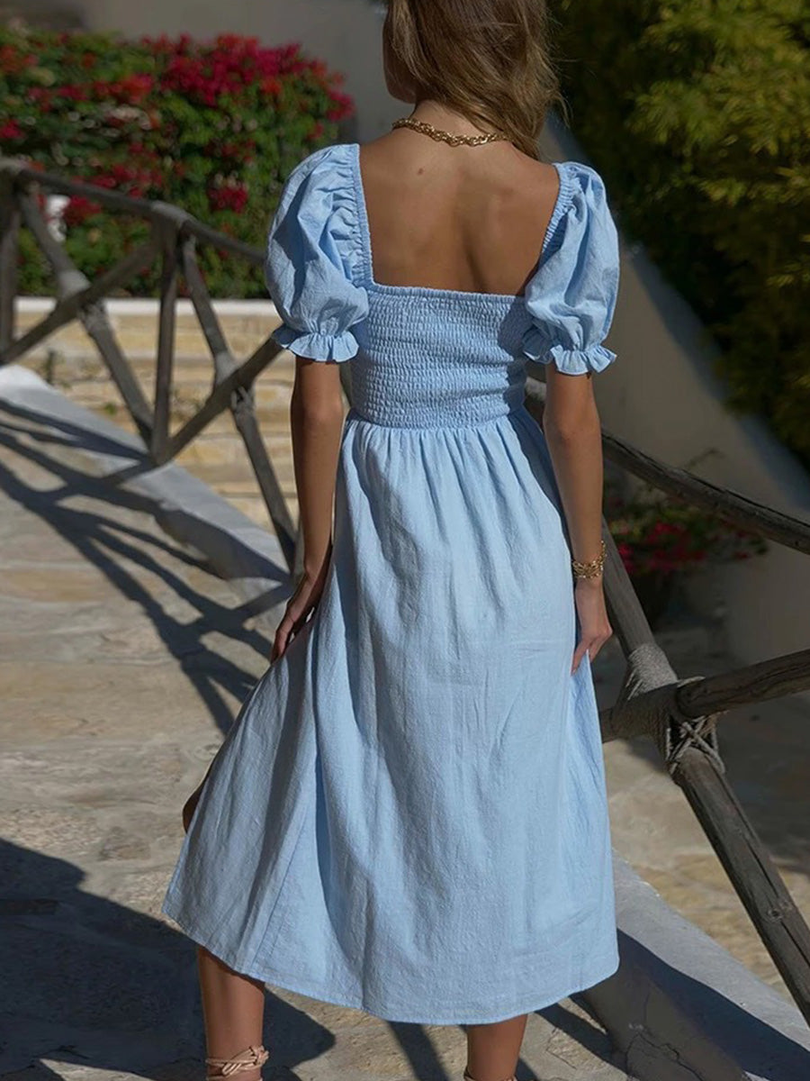 Short sleeve solid split skirt