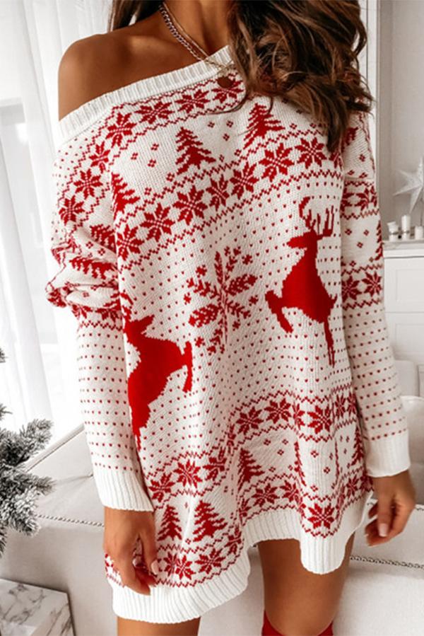 Christmas Jacquard Loose Knit Long-sleeved Sweater