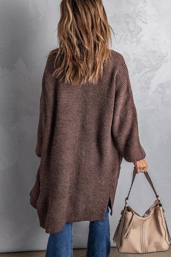 Open Front Waffle Knit Texture Long Cardigan