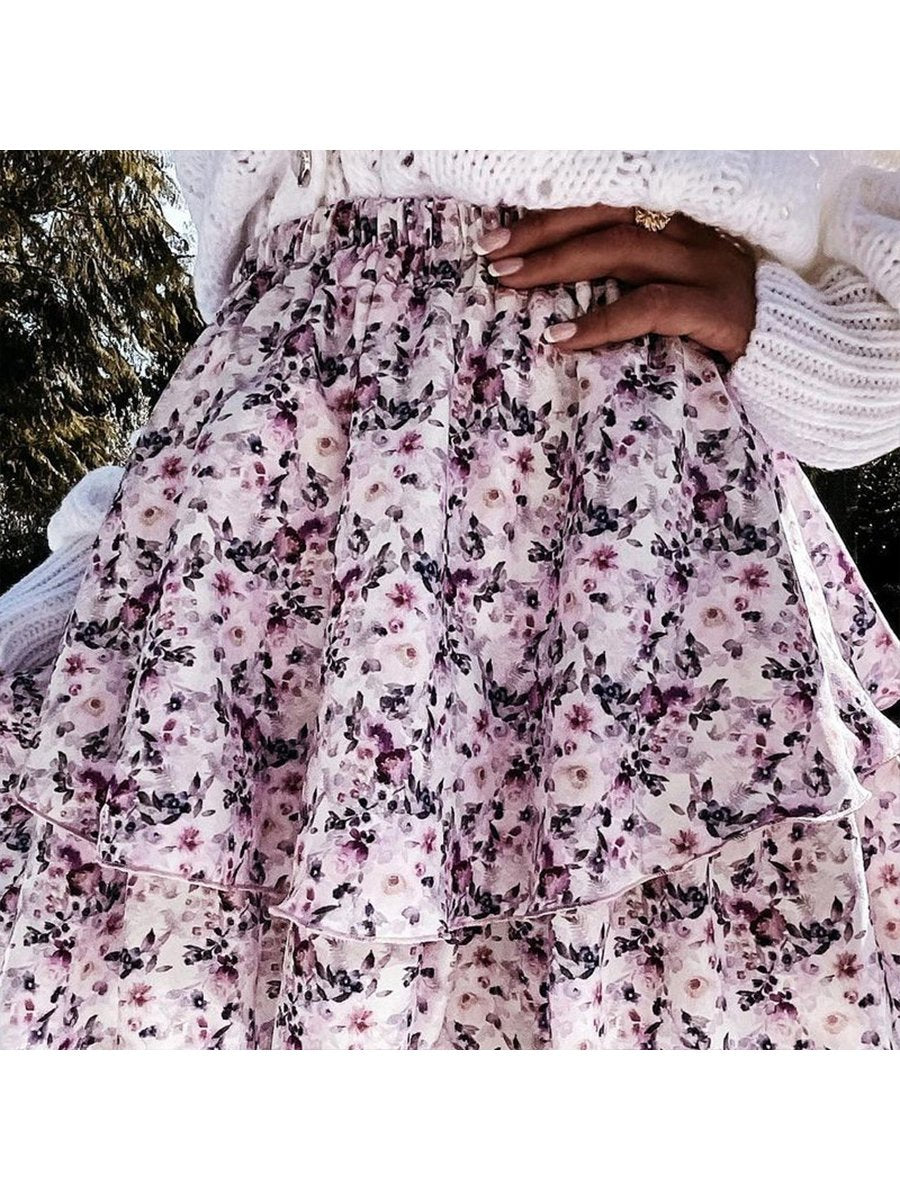 Casual High Waist Print Skirt