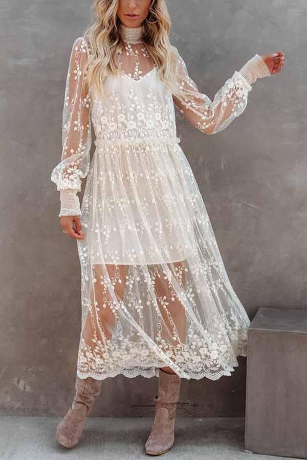 Refined Beauty Embroidered Mesh Lace Bridal Dress