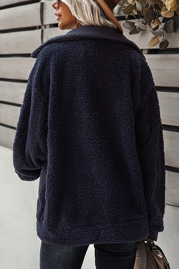 Long Sleeve Pocket Detail Zip Up Teddy Coat
