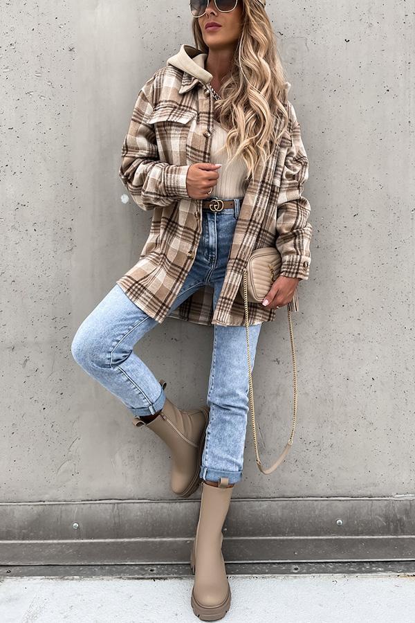 Chic Plaid Hooded Coat