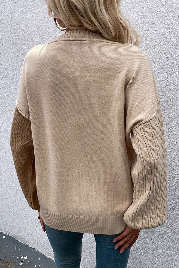 Square Stitching Contrast Color Twist Lantern Sleeve Sweater